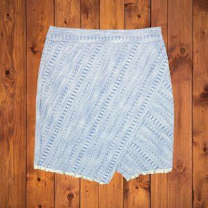 LOFT Women's Blue &‎ White Striped Tweed Wrap Skirt Size 2